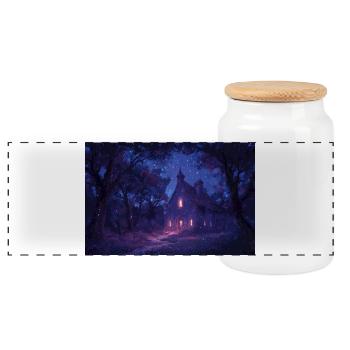 Poster Illustration church in the night - Panoramic Cookie Jar with Wooden Lid - white - Front