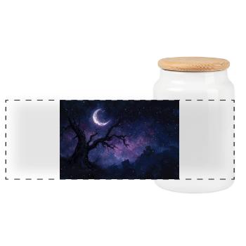 Nachtlandschaft Illustration Poster - Panorama Keksdose mit Holzdeckel - Weiß - Vorne