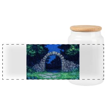 Nature Landscape Illustration Poster - Panoramic Cookie Jar with Wooden Lid - white - Front
