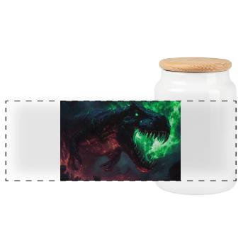 Poster Illustration Monster T-rex - Panoramic Cookie Jar with Wooden Lid - white - Front