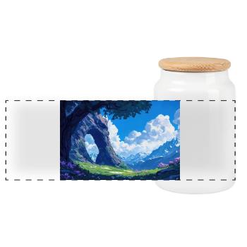 Berglandschaft Illustration Poster - Panorama Keksdose mit Holzdeckel - Weiß - Vorne