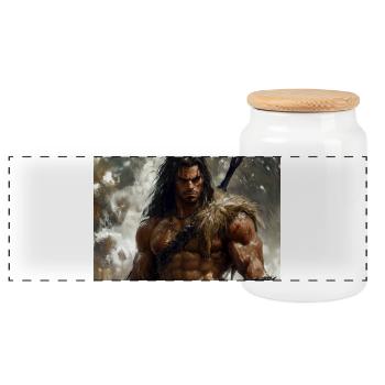 Conan the Cimmerian Illustration Poster - Panoramic Cookie Jar with Wooden Lid - white - Front