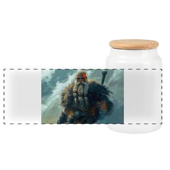 Poster Illustration Viking - Panoramic Cookie Jar with Wooden Lid - white - Front