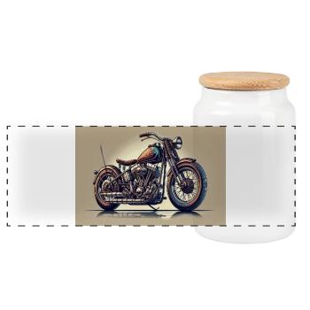 Glowing Vintage Motorcycle Chopper - Panoramic Cookie Jar with Wooden Lid - white - Front
