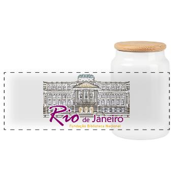 Rio de Janeiro, Brazil Hand Drawing Library - Panoramic Cookie Jar with Wooden Lid - white - Front