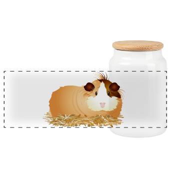 süßes Meerschweinchen liegt gemütlich im Stroh - Panorama Keksdose mit Holzdeckel - Weiß - Vorne