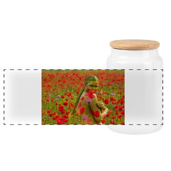 NatureArt RED POPPY - Panoramic Cookie Jar with Wooden Lid - white - Front