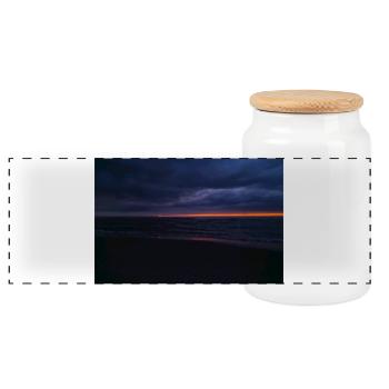 Dark sunset, cloudy sunset, clearance - Panoramic Cookie Jar with Wooden Lid - white - Front