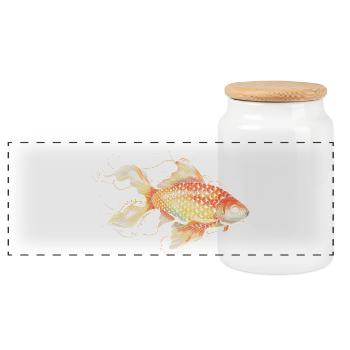 Filigree goldfish in soft orange tones - Panoramic Cookie Jar with Wooden Lid - white - Front
