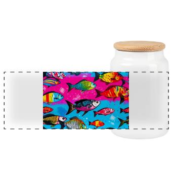 Poissons colorés sur fond vifs - Boîte à biscuits avec couvercle en bois - blanc - Devant