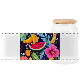 Fruits Tropical Coloré - Boîte à biscuits avec couvercle en bois - blanc - Devant