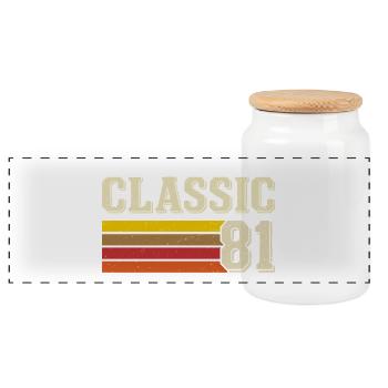 Retro Classic 81 – Born in 1981 Vintage Birthday - Panoramic Cookie Jar with Wooden Lid - white - Front