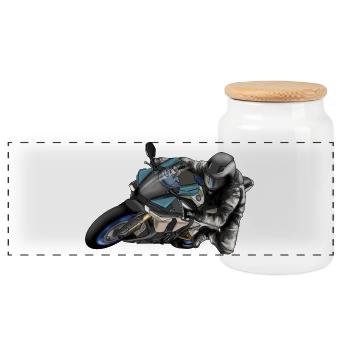 Adrenalin Motorrad Racing Design - Panorama Keksdose mit Holzdeckel - Weiß - Vorne