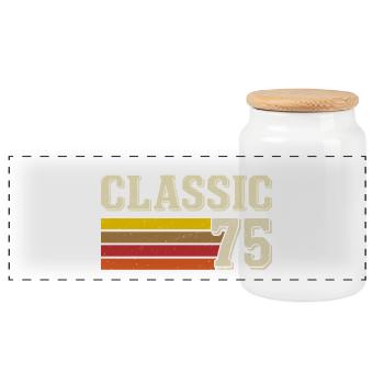 Retro Classic 75 – Born 1975 Vintage Birthday - Panoramic Cookie Jar with Wooden Lid - white - Front
