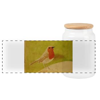 Vogelillustration mit rotem Bauch - Panorama Keksdose mit Holzdeckel - Weiß - Vorne