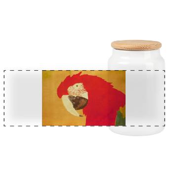 Élégante tête de perroquet avec un jeu de couleurs chaleureux - Boîte à biscuits avec couvercle en bois - blanc - Devant