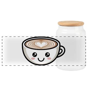 Cute Heart Latte Face Coffee Lover - Panoramic Cookie Jar with Wooden Lid - white - Front