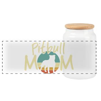 Pitbull MOM Sunset Silhouette Design - Panoramic Cookie Jar with Wooden Lid - white - Front