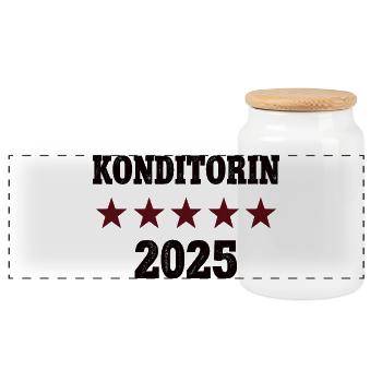 2025 Konditorin Beruf Abschluß Lehre Bestanden - Panorama Keksdose mit Holzdeckel - Weiß - Vorne