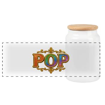 POP | Colorful Pop Art Lettering - Panoramic Cookie Jar with Wooden Lid - white - Front