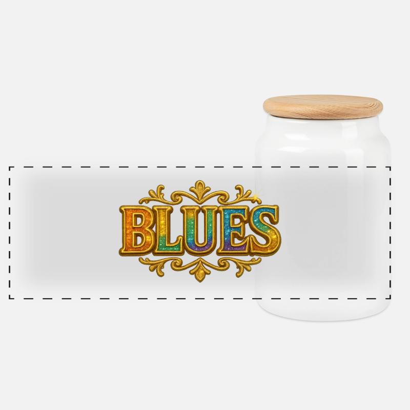 Blues mit Goldumrandung und Farbverlauf - Panorama Keksdose mit Holzdeckel - Weiß