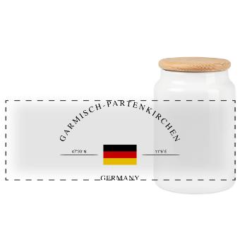 Garmisch-Partenkirchen Holiday Souvenir & Gift - Panoramic Cookie Jar with Wooden Lid - white - Front