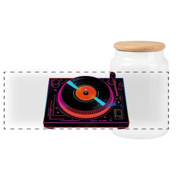 Disk Jockey Turntable Steamwave - Panoramic Cookie Jar with Wooden Lid - white - Front