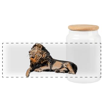 Majestic lion lying down - Panoramic Cookie Jar with Wooden Lid - white - Front