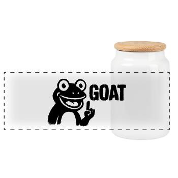 Goat Jugendwort | Frosch GOAT Pose - Panorama Keksdose mit Holzdeckel - Weiß - Vorne