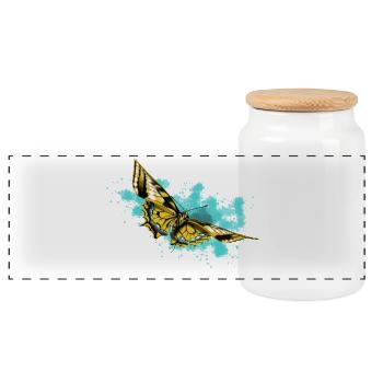 Éclaboussure de papillon jaune - Boîte à biscuits avec couvercle en bois - blanc - Devant