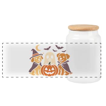 Pumpkin Halloween Dogs - Panoramic Cookie Jar with Wooden Lid - white - Front