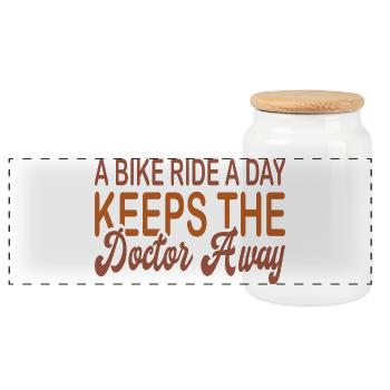 Bike ride a day keeps doc away - Panorama Keksdose mit Holzdeckel - Weiß - Vorne