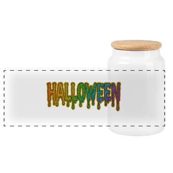 Regenbogen Tropfen Halloween Schrift - Panorama Keksdose mit Holzdeckel - Weiß - Vorne