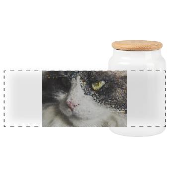 Pixel Cat Mosaïque Portrait - Boîte à biscuits avec couvercle en bois - blanc - Devant