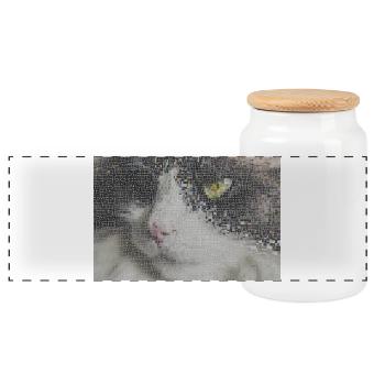 Cat Portrait Mosaic - Panoramic Cookie Jar with Wooden Lid - white - Front