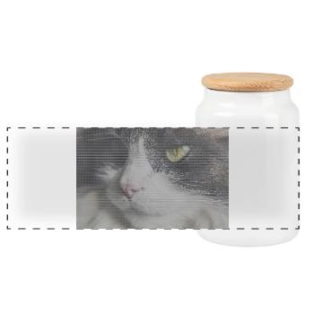 Katzenporträt im Glitch-Look - Panorama Keksdose mit Holzdeckel - Weiß - Vorne