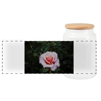 Rosen-Aquarell im Pixelstil - Panorama Keksdose mit Holzdeckel - Weiß - Vorne