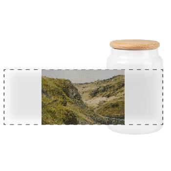 Desert River Valley Landscape - Panoramic Cookie Jar with Wooden Lid - white - Front