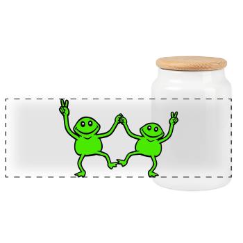 2 Frösche tanzen Peace Zeichen Victory Hand Team - Panorama Keksdose mit Holzdeckel - Weiß - Vorne