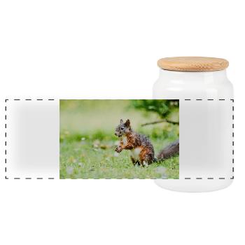 Squirrel Mosaic in the grass field - Panoramic Cookie Jar with Wooden Lid - white - Front