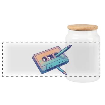 Retro Pastell Bleistift Kassette - Panorama Keksdose mit Holzdeckel - Weiß - Vorne