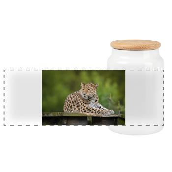 Leopard - Panorama Keksdose mit Holzdeckel - Weiß - Vorne