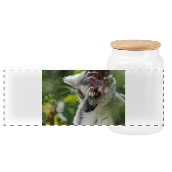 Portrait de lémurien au feuillage vert - Boîte à biscuits avec couvercle en bois - blanc - Devant