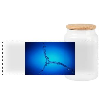 Blue Water Splash #2 - Panoramic Cookie Jar with Wooden Lid - white - Front