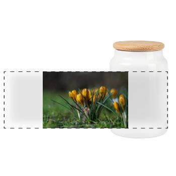 Nahaufnahme Von Blumen - Panorama Keksdose mit Holzdeckel - Weiß - Vorne