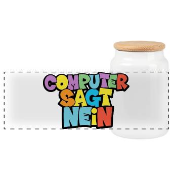 Colorful Computer Says No Graphic - Panoramic Cookie Jar with Wooden Lid - white - Front