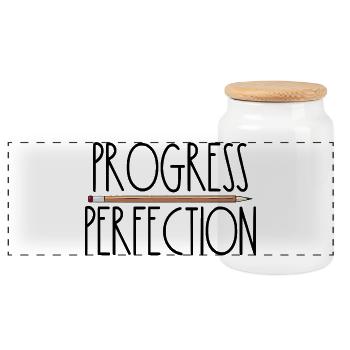 Progress instead of perfection Back to school Leh - Panoramic Cookie Jar with Wooden Lid - white - Front