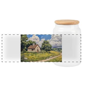 Illustration einer Naturlandschaft - Panorama Keksdose mit Holzdeckel - Weiß - Vorne