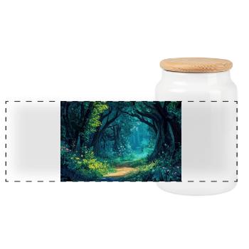 Illustration of a Forest Landscape - Panoramic Cookie Jar with Wooden Lid - white - Front