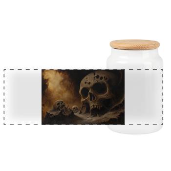 Dark fantasy horror illustration - Panoramic Cookie Jar with Wooden Lid - white - Front